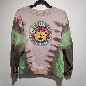 Grateful Dead Sweatshirt Women's M Green Brown Bear Tie Dye Ban Music Crew Neck